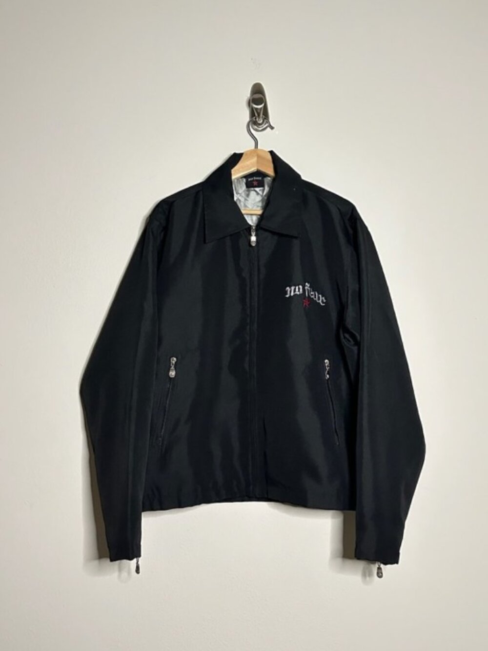No Fear Jacket Black Full Zip Pocket Embroidered Logo Quilted Lining Size S‎